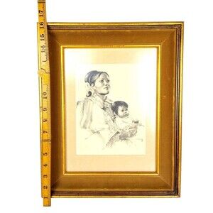 Vintage 70s Vera Louise Drysdale Native American Mother and Child Framed Art